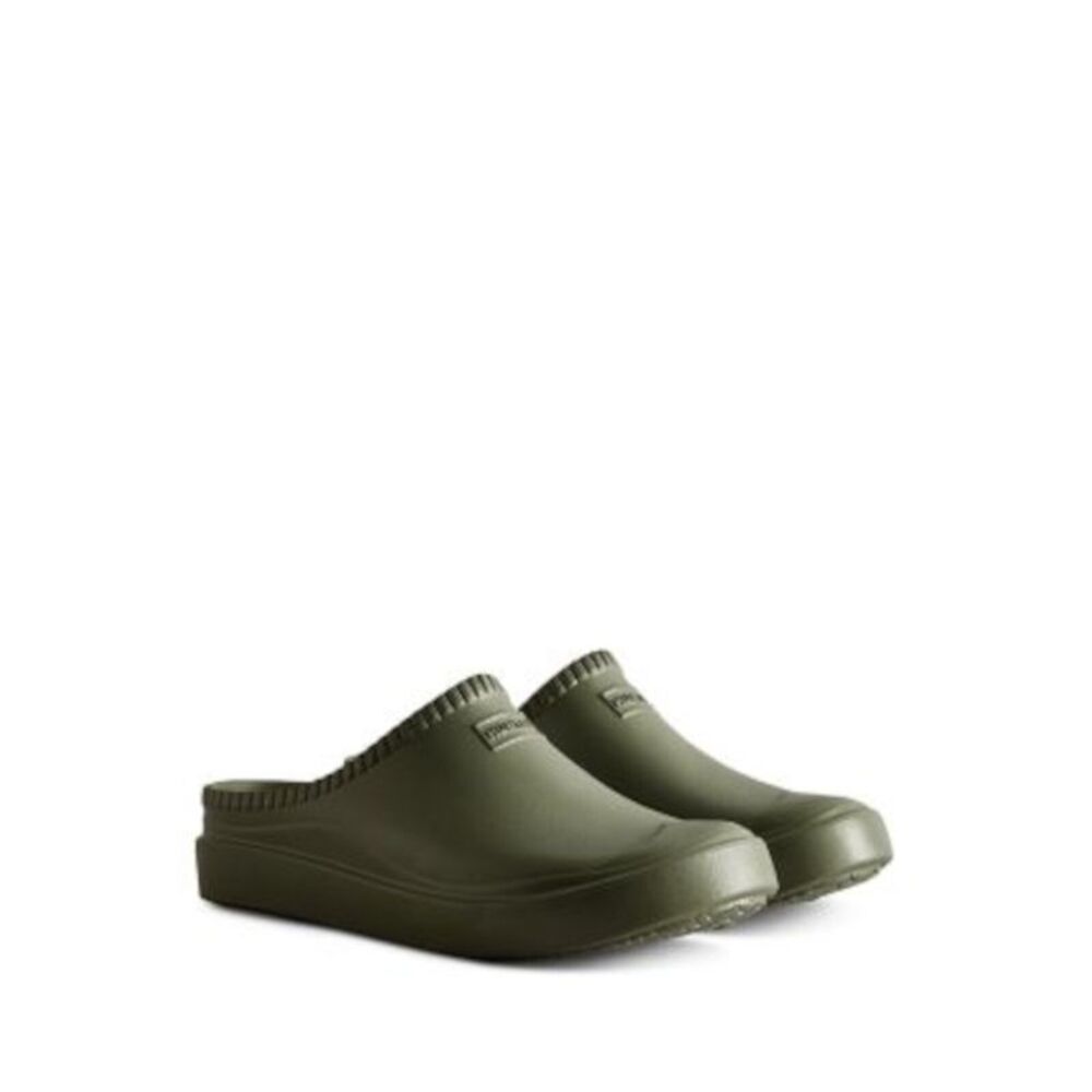HUNTER Womens Green Logo Cut Out Uni Round Toe Platform Slip On Clogs Shoes 9